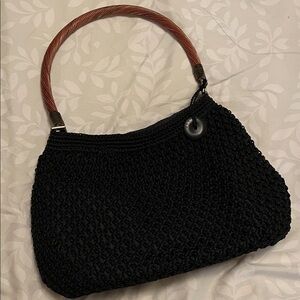 The Sak Black Woven Shoulder Bag with Brown Handle RARE